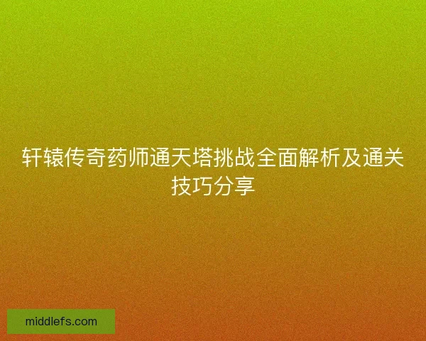 轩辕传奇药师通天塔挑战全面解析及通关技巧分享